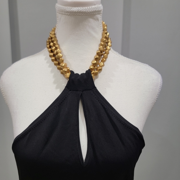 INC International Concepts Black Halter Tank with Gold Beaded Neck - Picture 2 of 6